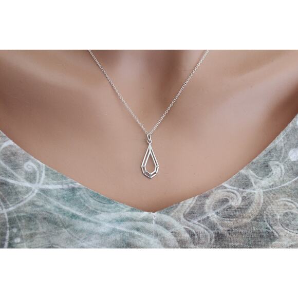 Sterling Silver Geometric Wire Teardrop Charm Necklace - Picture 2 of 4